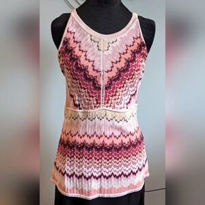 WHBM Shimmery Ribbed Pink, Maroon & White Striped Tank (M)